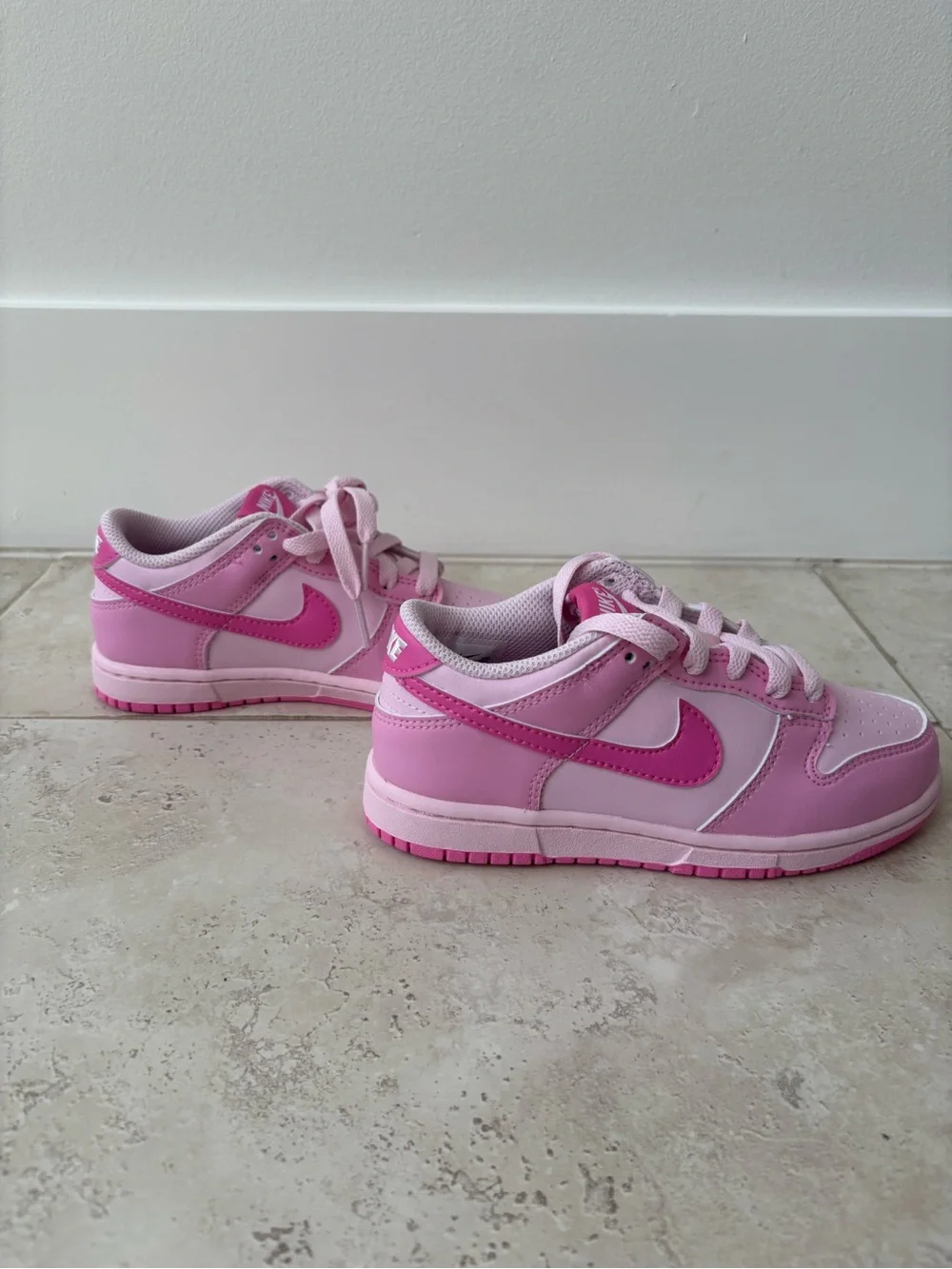 Nike Kids Pink Low-Top Sneakers with Hot Pink Swoosh